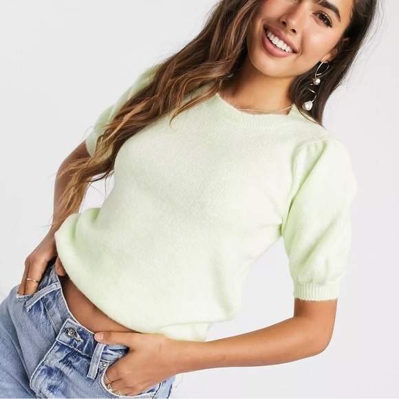 Vero Moda Sweater Short Puff Sleeve Light Green lWomen’s SZ US Medium Soft - Picture 3 of 10